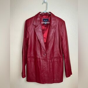 Vintage Denim & Co. 100% Genuine Leather Single Button Red Jacket
